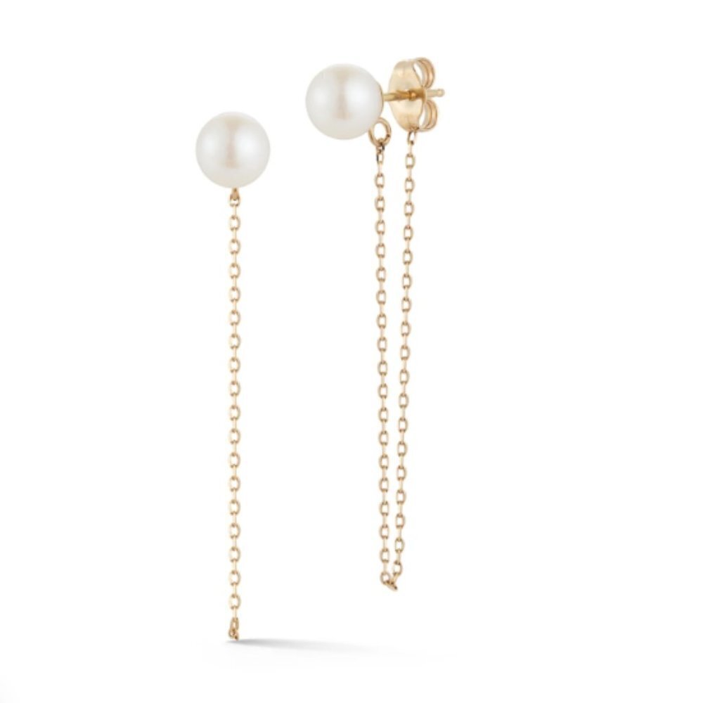 CULTURED Freshwater Pearl Chain Earrings in 14K Yellow Gold